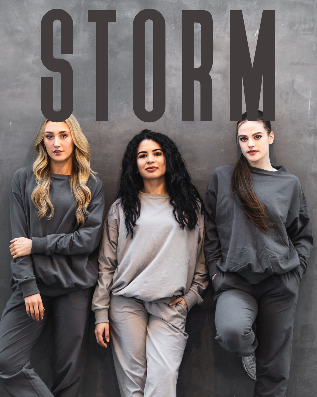 Sasha Woodward and dancers pose in DYNS Storm  dancewear collection