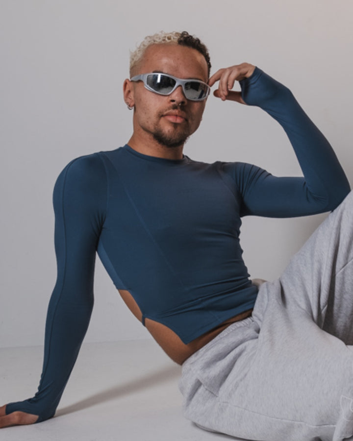 1 X SMALL Tie Back Long Sleeved Top - BLUE