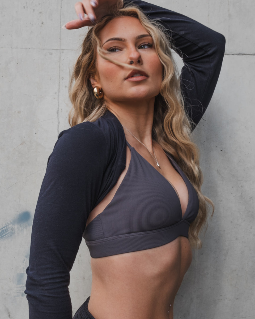 Ribbed Triangle Bralette - Grey