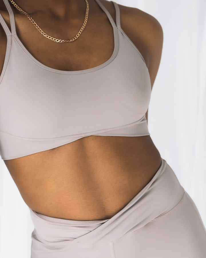 Goddess - Cross Band Sports Bra - Stone