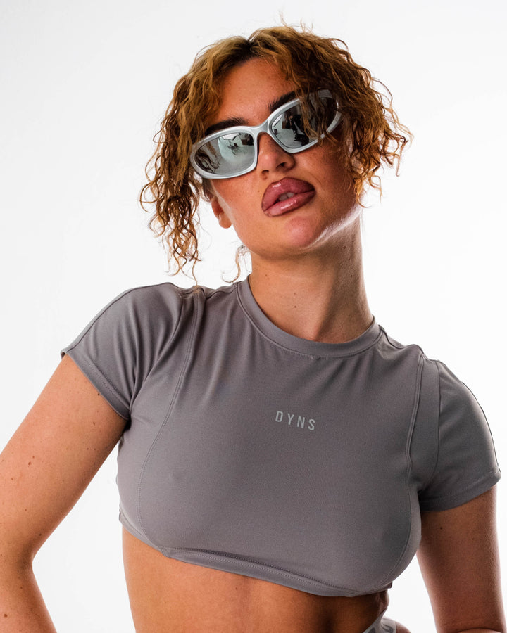 Elevate - Super Cropped Cap Sleeved Top - Grey