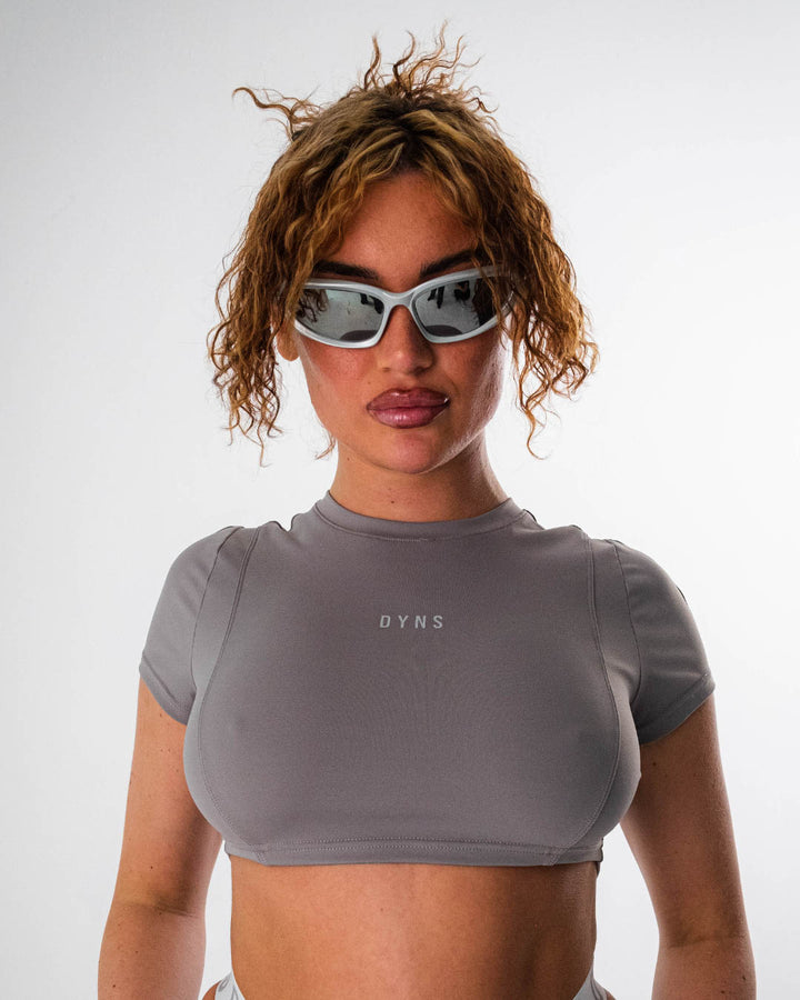 Elevate - Super Cropped Cap Sleeved Top - Grey