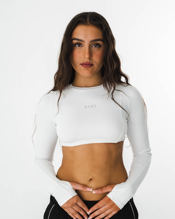 Elevate - Super Cropped Long Sleeved Top - White