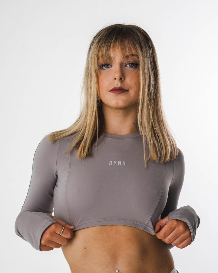 Elevate - Super Cropped Long Sleeved Top - Grey